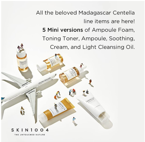 SKIN1004 Centella Cleanser, Face Serum, Toner, Soothing SkinCare Travel Set
